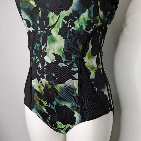 Swimsuits for All Aquabelle black green floral padded one piece swimsuit 10 - Picture 3 of 11